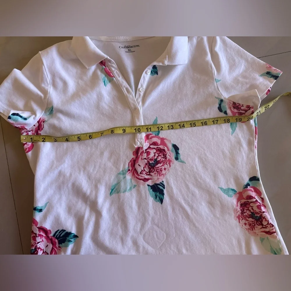 Croft & Barrow White Pink Rose Print Button Neck Polo Shirt size XL - Picture 8 of 16